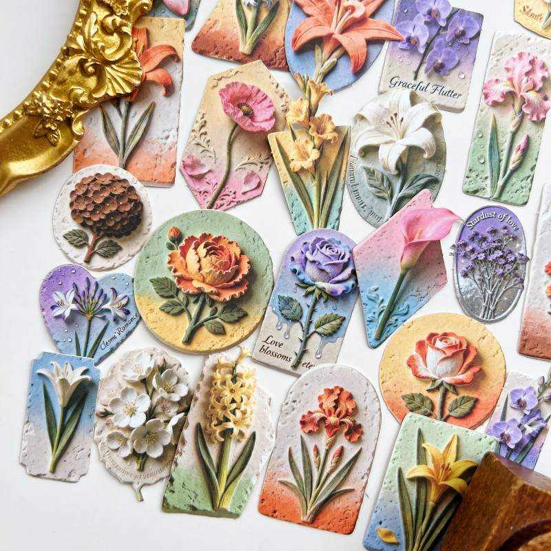 Floral Relief Sculpture Sticker 60PCS