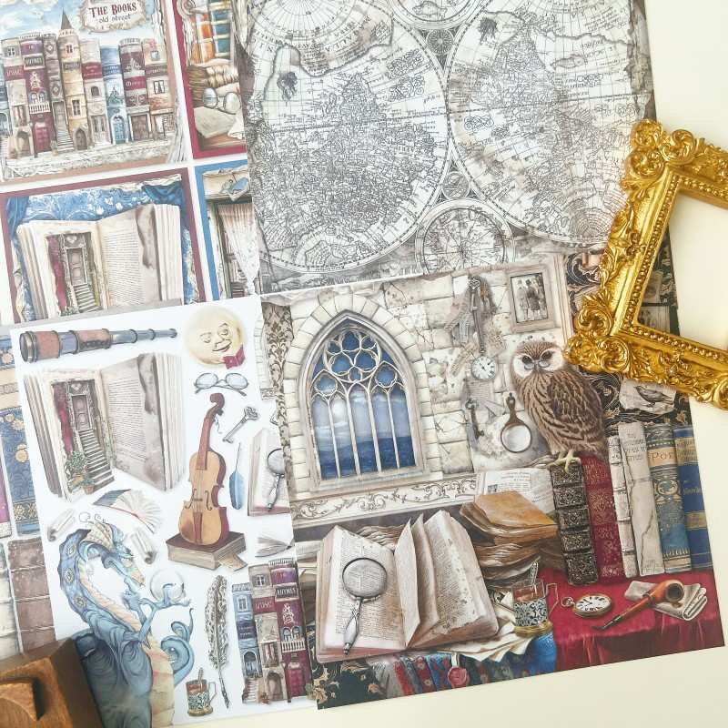 Rustic Library Collage Paper 12Sheets