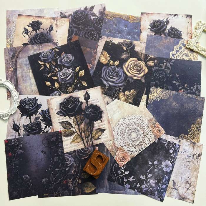 Ebony Rose Collage Paper 24 Sheets