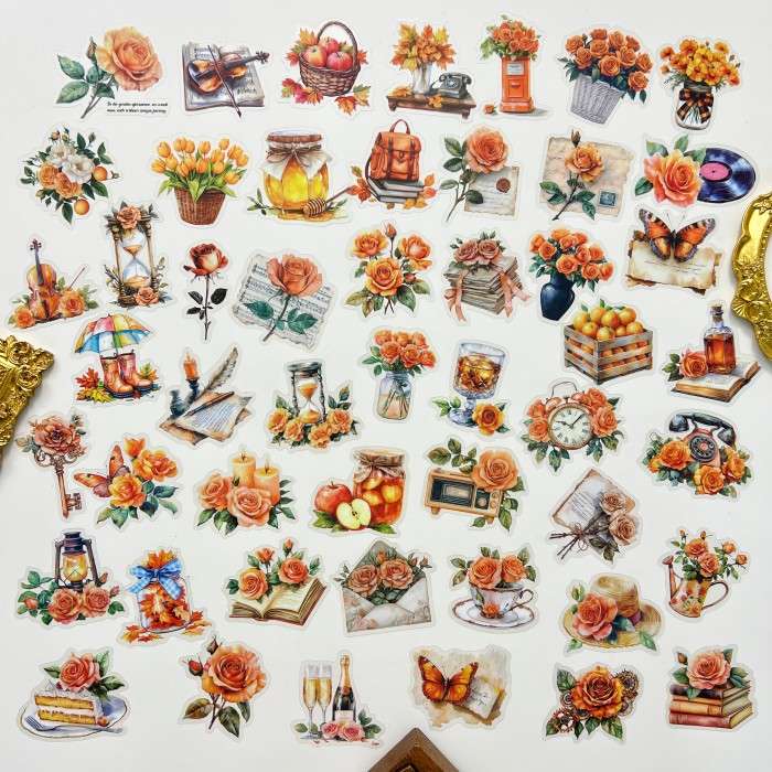 Orange Floral Sticker 50PCS