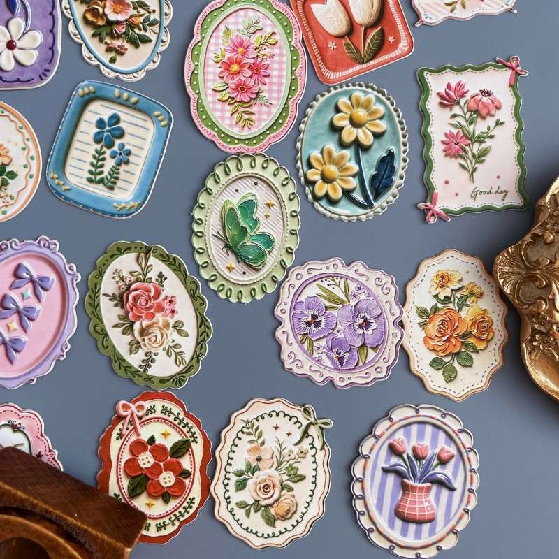 Porcelain Painting Flowers Sticker 60PCS