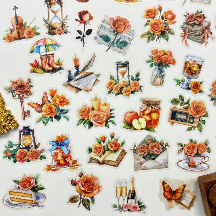 Orange Floral Sticker 50PCS