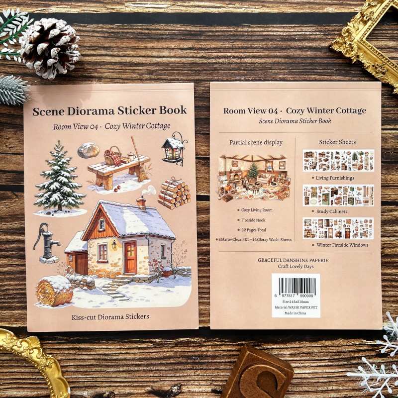 Cozy Winter Cottage Scene Sticker Book 22sheets