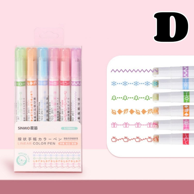 Colored Curve Highlighter Pen Set 6PCS