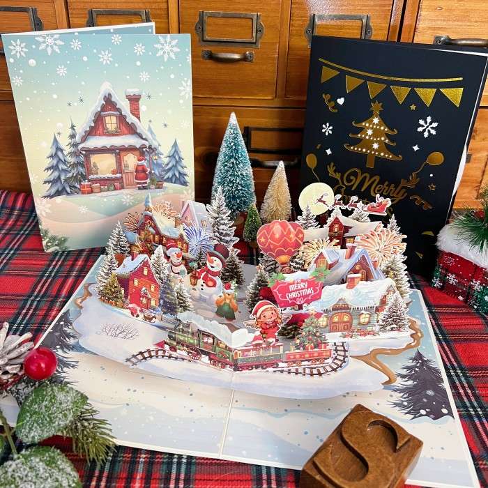 Festive Village 3D Greeting Card