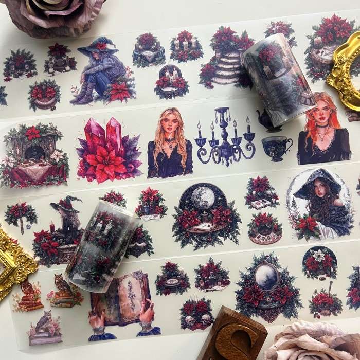 Christmas Witch Poinsettia PET Tape Roll