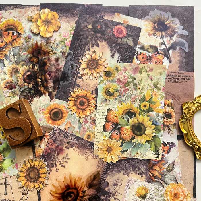Dark Sunflower Ephemera Mystery Kit 60PCS