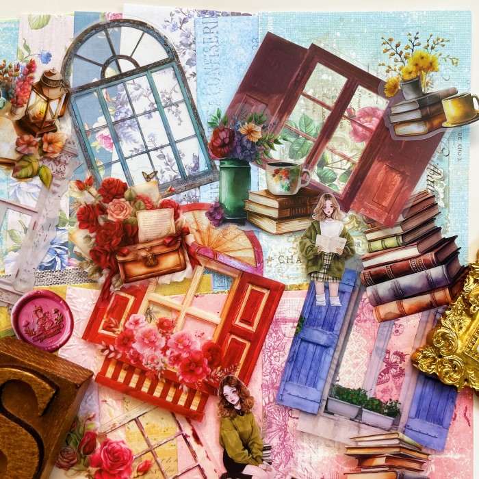Floral Window Reading Ephemera Mystery Kit 130PCS