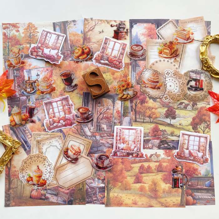 Cozy Afternoon Brew Ephemera Mystery Kit 65PCS