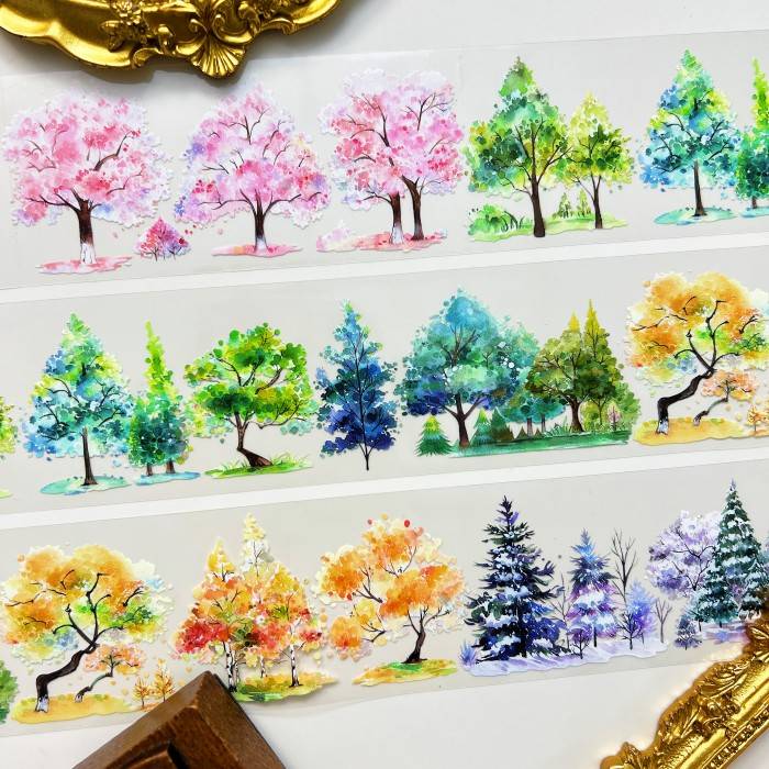 Four-Colored Shrubs PET Tape Roll | Moodtape