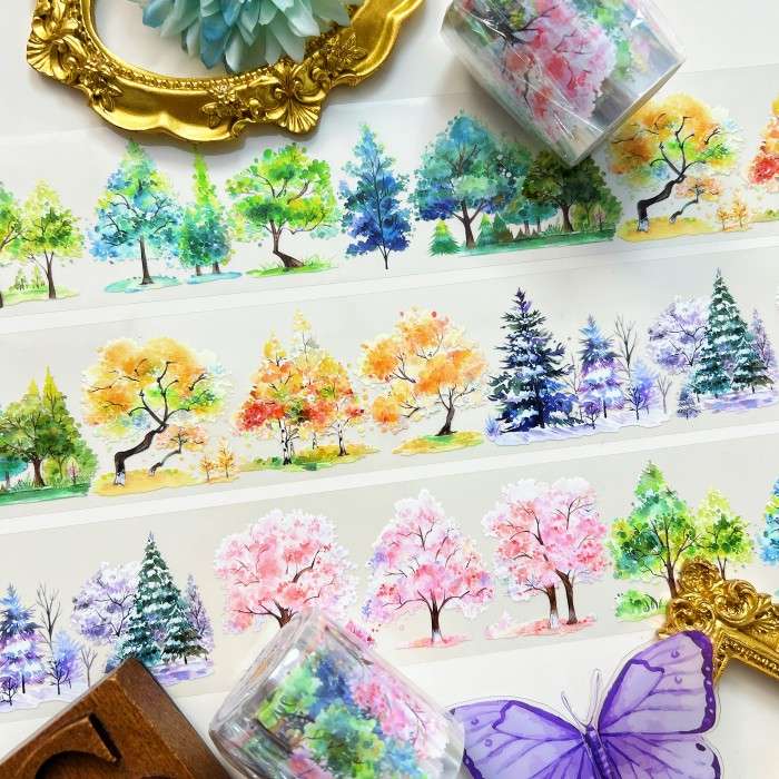 Four-Colored Shrubs PET Tape Roll | Moodtape
