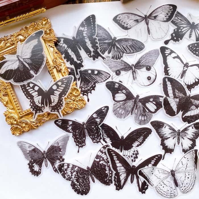 Butterfly Noir Blanc Sticker 22PCS