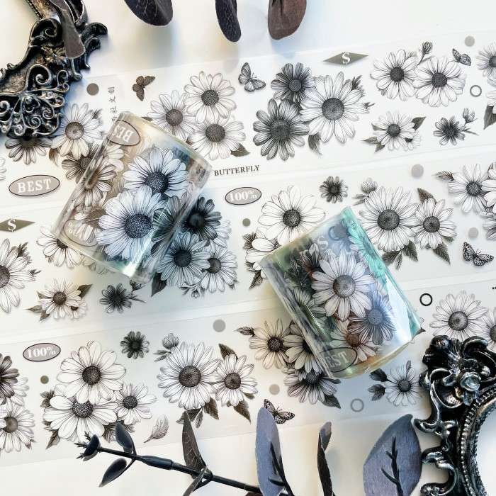 Monochrome Daisy PET Tape Roll | Dong Xi