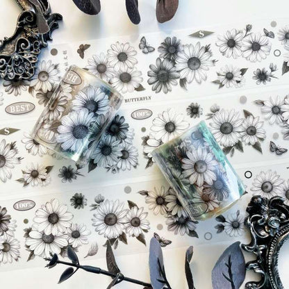 Monochrome Daisy PET Tape Roll | Dong Xi