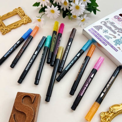 12 Colors Outline Glitter Markers