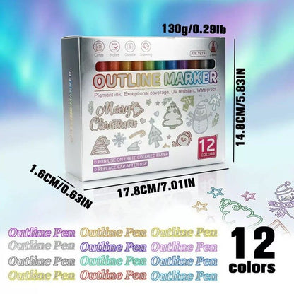 12 Colors Outline Glitter Markers