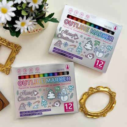 12 Colors Outline Glitter Markers