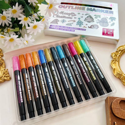 12 Colors Outline Glitter Markers