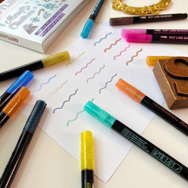 12 Colors Outline Glitter Markers