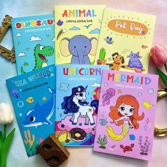 Animal Design Coloring Sticker Book 6PCS