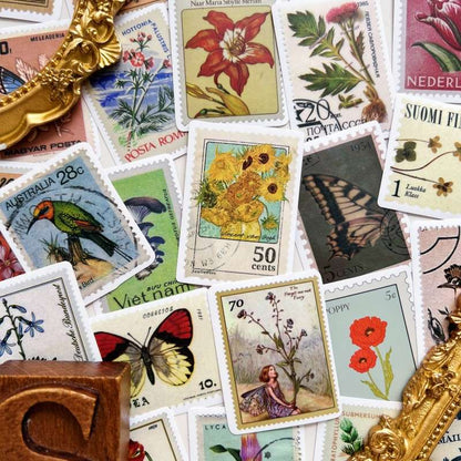 Leaf & Flower Postmark Sticker 50PCS