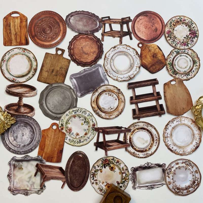 Antique Dinner Plate Sticker 30PCS