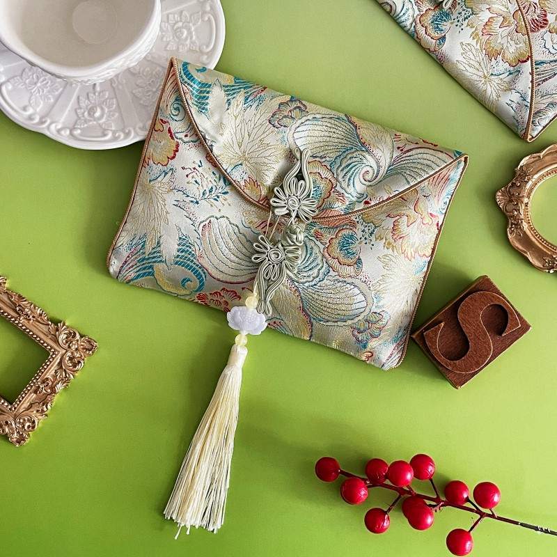 Silk Brocade Peony Pouch