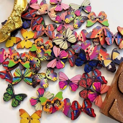Vivid Butterfly Wood Buttons 50PCS
