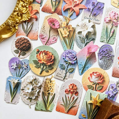 Floral Relief Sculpture Sticker 60PCS