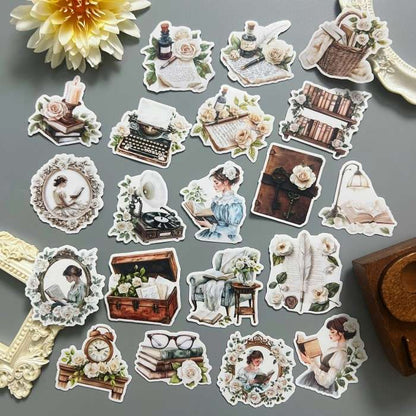 Vintage White Literature Sticker 20PCS