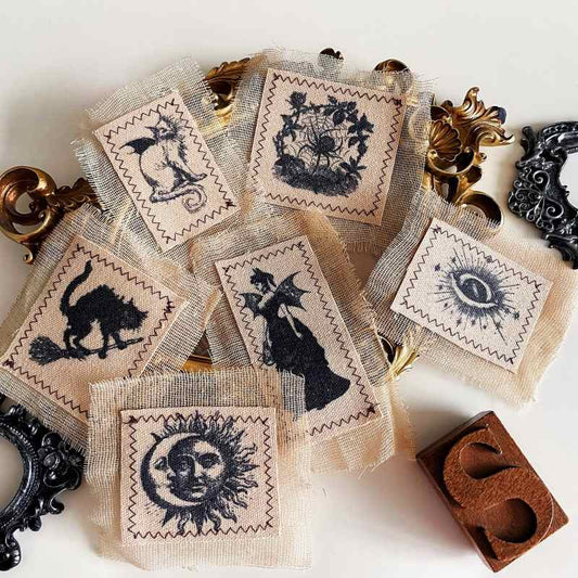 Witchy Relics Burlap Fabric Patch 6PCS