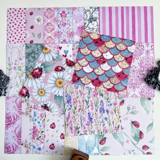 Floral Ladybug Collage Paper 24Sheets