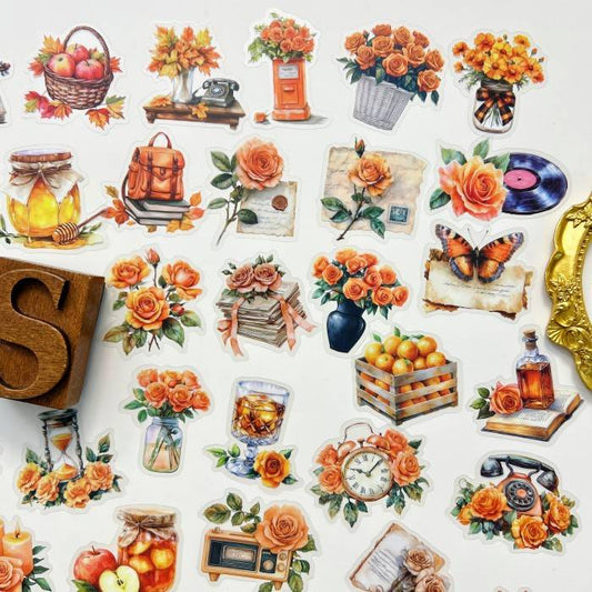 Orange Floral Sticker 50PCS