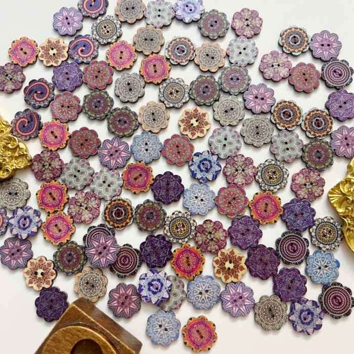 Retro Dot Wood Buttons 100PCS