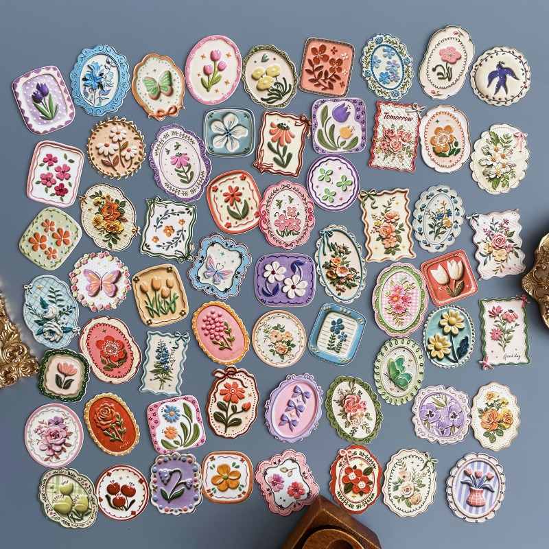 Porcelain Painting Flowers Sticker 60PCS