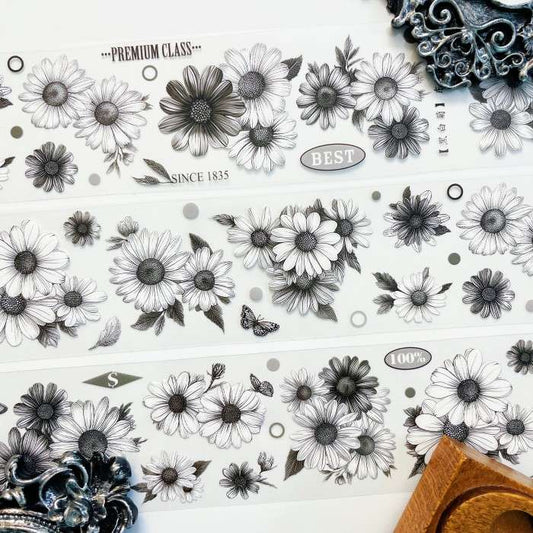 Monochrome Daisy PET Tape Roll | Dong Xi