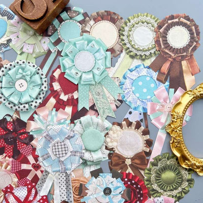 Ribbon Medal Flower Sticker 60PCS