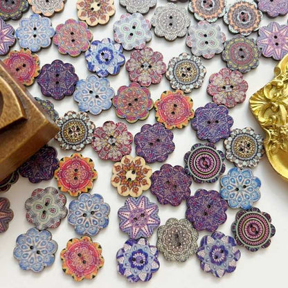 Retro Dot Wood Buttons 100PCS