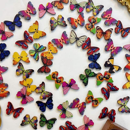 Vivid Butterfly Wood Buttons 50PCS