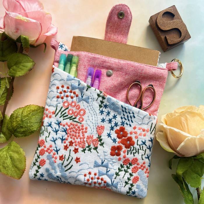 Embroidered Book Journal Storage Pouch