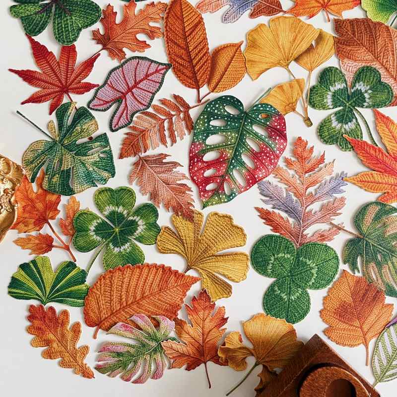 Knitted Autumn Leaves Sticker 60PCS