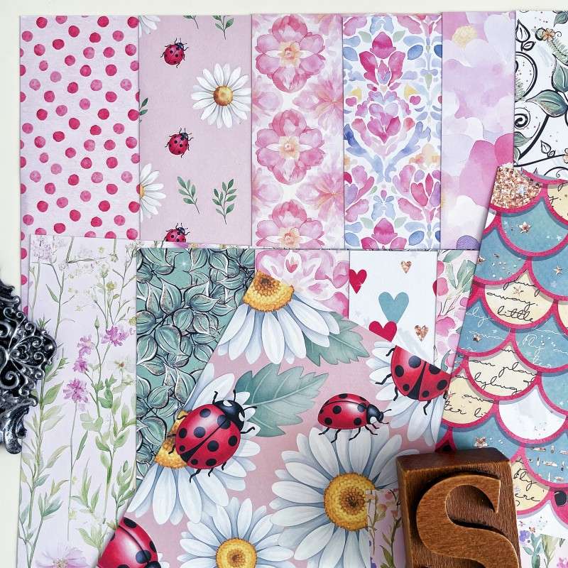 Floral Ladybug Collage Paper 24Sheets