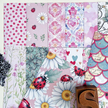 Floral Ladybug Collage Paper 24Sheets