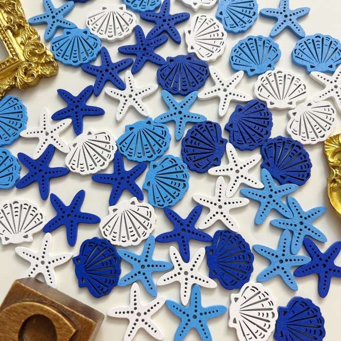 Starfish Tale Wood Buttons 50PCS