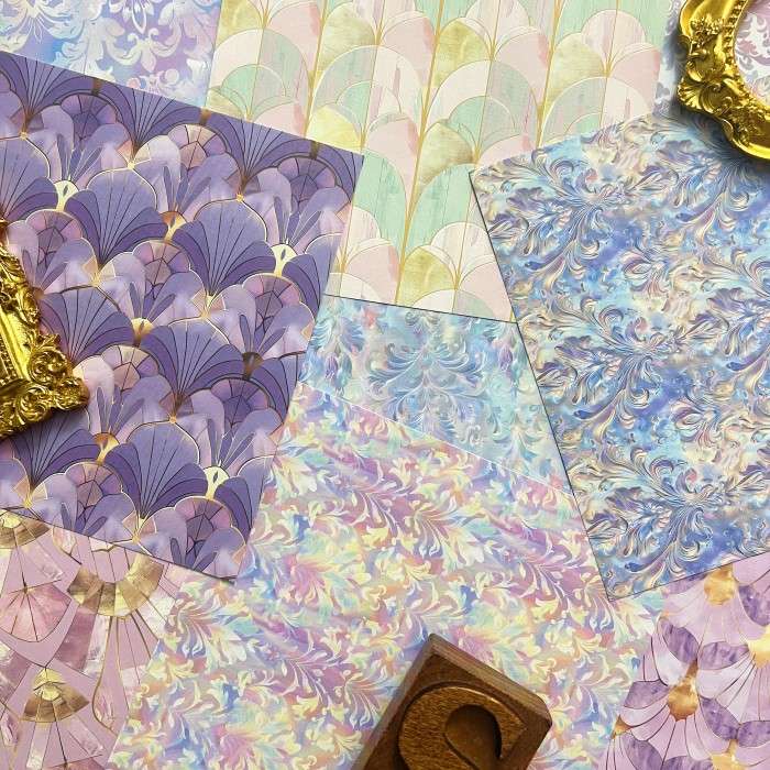 Blue Violet Patterns Collage Paper 24 Sheets