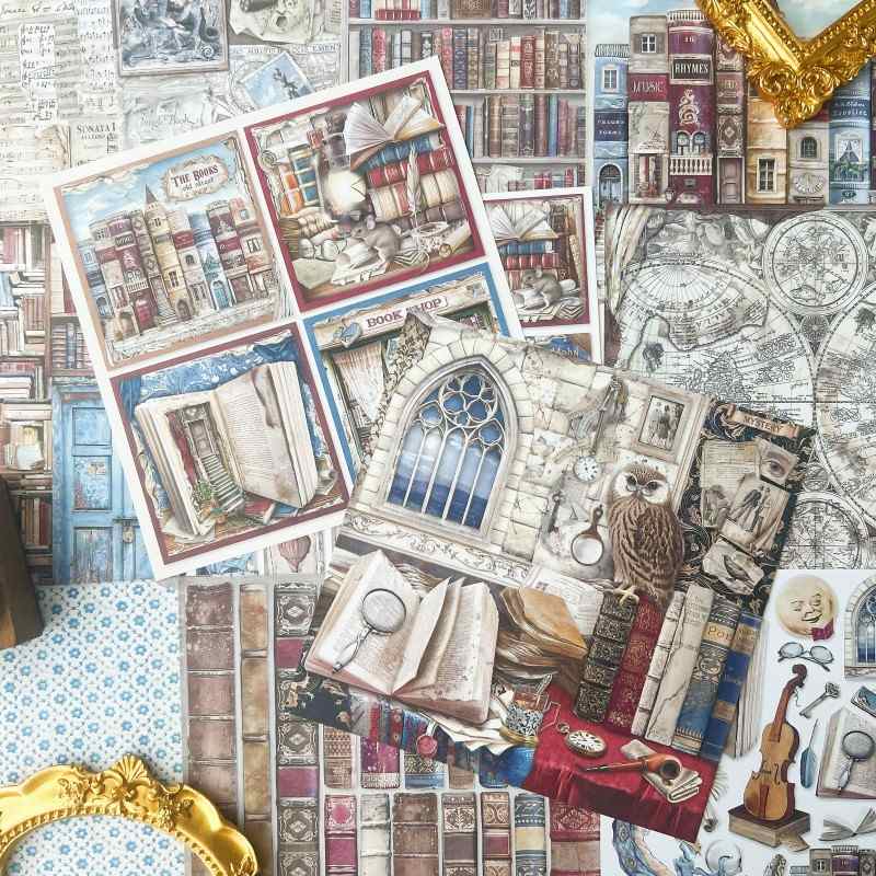Rustic Library Collage Paper 12Sheets