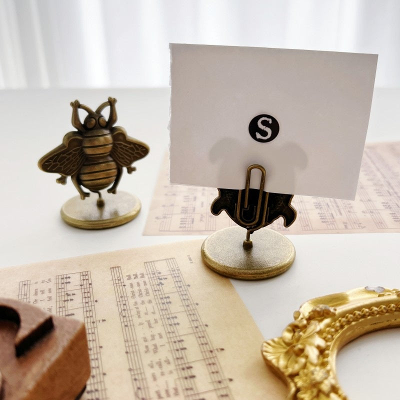 Vintage Brass Memo Clip Holder