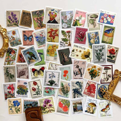 Leaf & Flower Postmark Sticker 50PCS