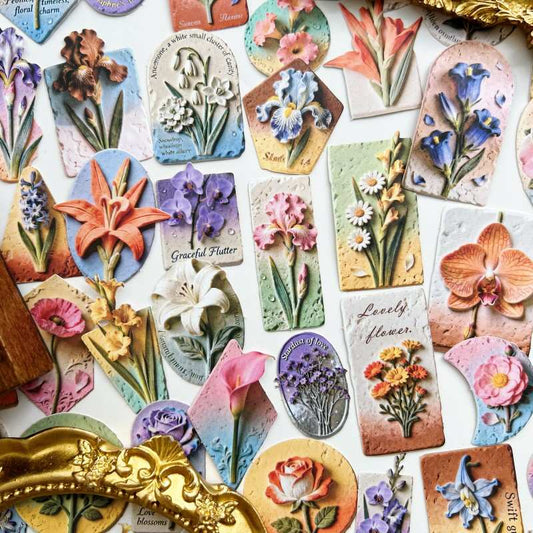 Floral Relief Sculpture Sticker 60PCS
