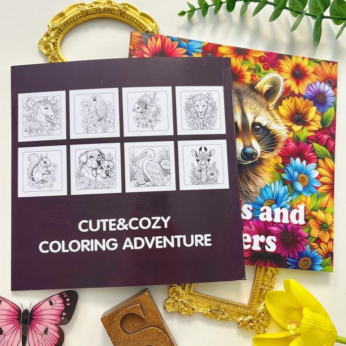 Animals And Flowers Coloring Book